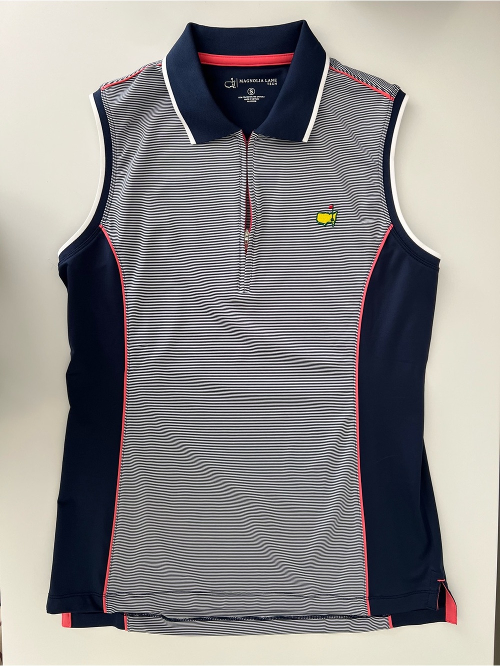 Magnolia Navy, Grey & Pink Striped Sleeveless Golf Polo